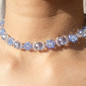 Crystal Blue Floral Choker Necklace 💙