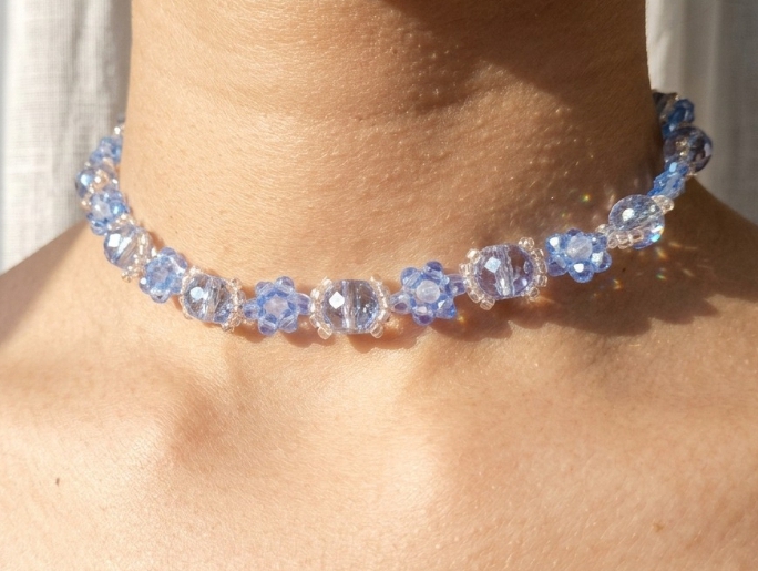 Crystal Blue Floral Choker Necklace 💙